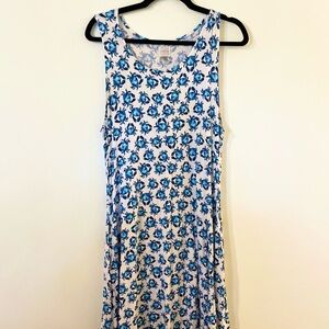 Blue and White Crab Design Sleeveless Dress - XL